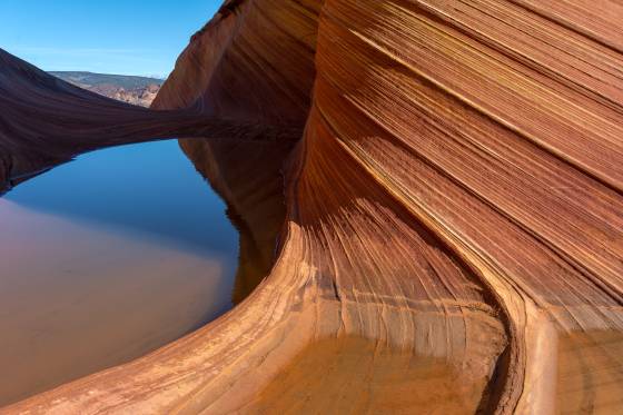 Water at The Wave 22 Looking north at a reflection in a water pool at The Wave in Coyote Buttes North, Arizona